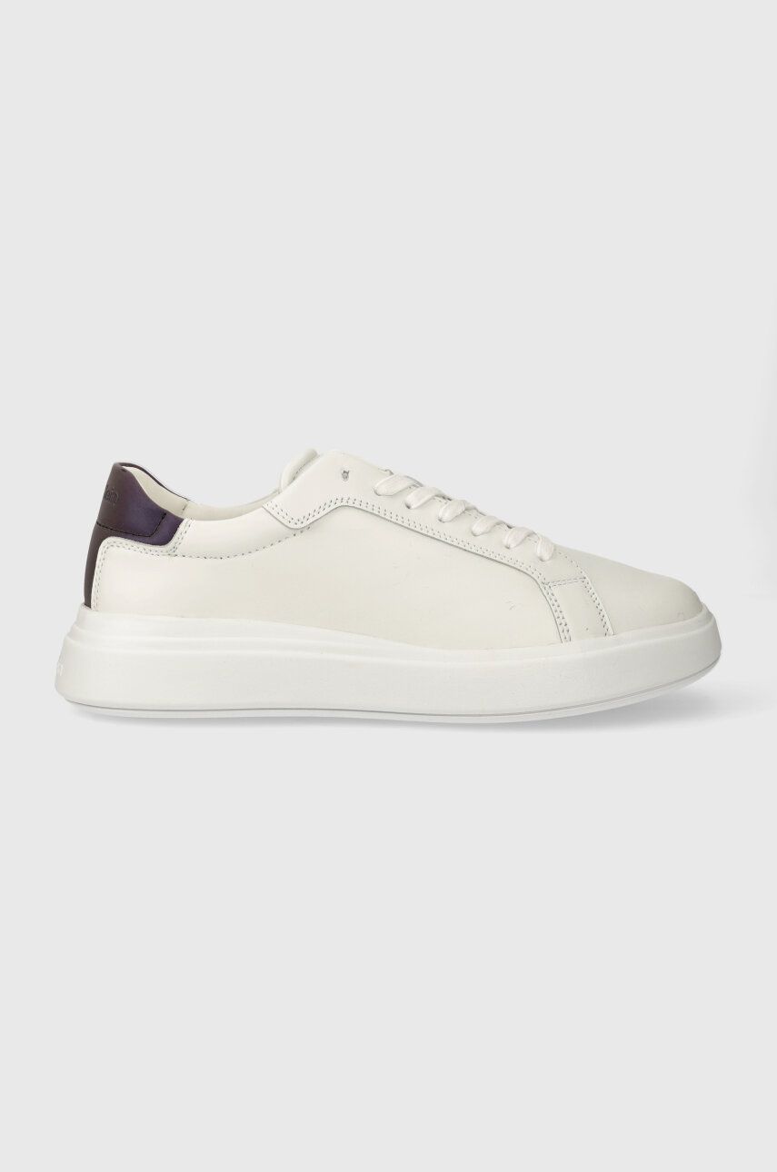 Levně Kožené sneakers boty Calvin Klein LOW TOP LACE UP PET bílá barva, HM0HM01288