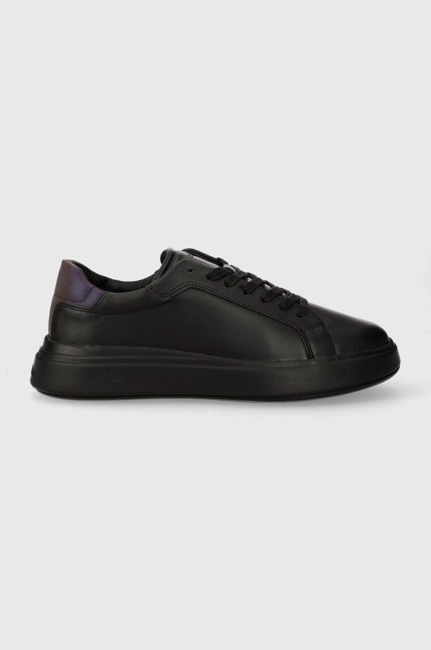 Levně Kožené sneakers boty Calvin Klein LOW TOP LACE UP PET černá barva, HM0HM01288