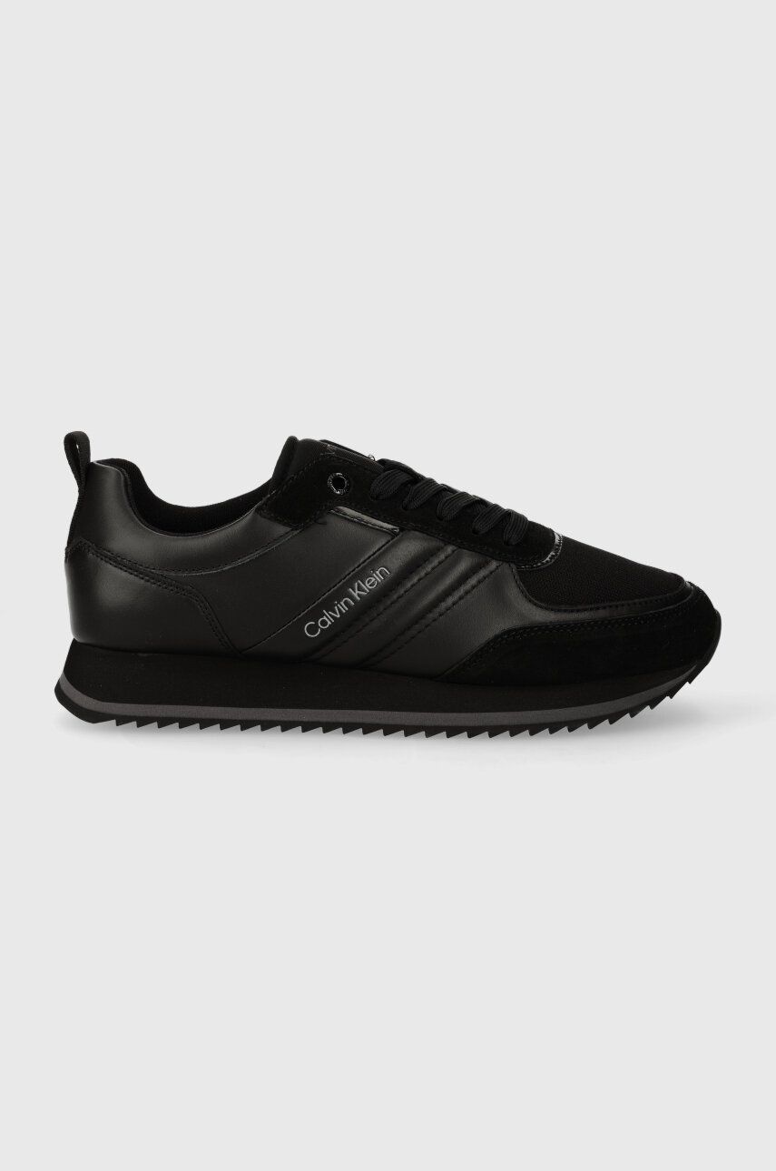 Levně Kožené sneakers boty Calvin Klein LOW TOP LACE UP MIX černá barva, HM0HM01280
