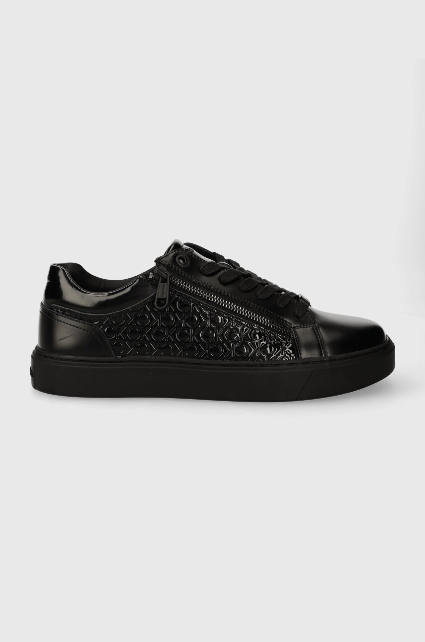 Levně Kožené sneakers boty Calvin Klein LOW TOP LACE UP W/ZIP MONO černá barva, HM0HM01277