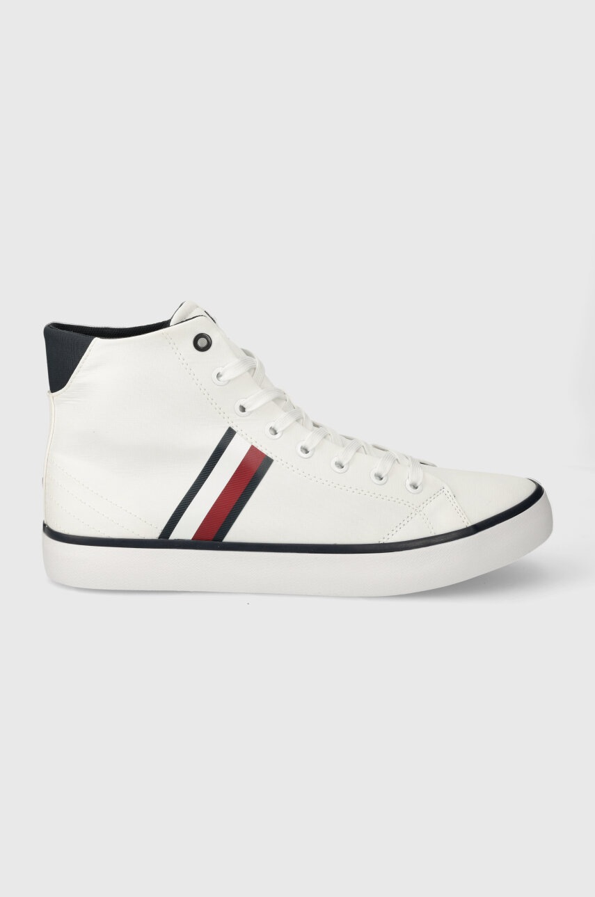 Levně Kecky Tommy Hilfiger TH HI VULC STRIPES MESH pánské, bílá barva, FM0FM04948