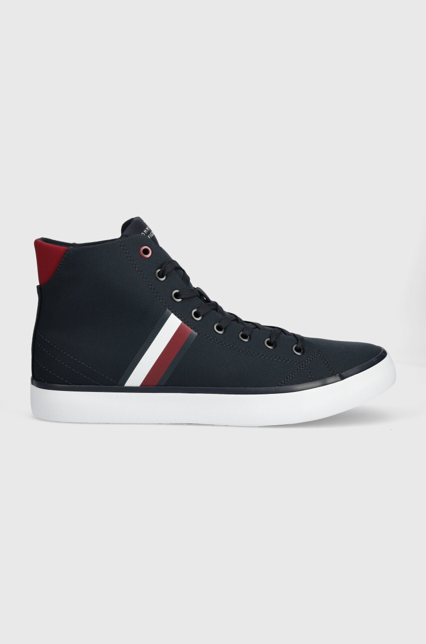 Levně Kecky Tommy Hilfiger TH HI VULC STRIPES MESH pánské, tmavomodrá barva, FM0FM04948