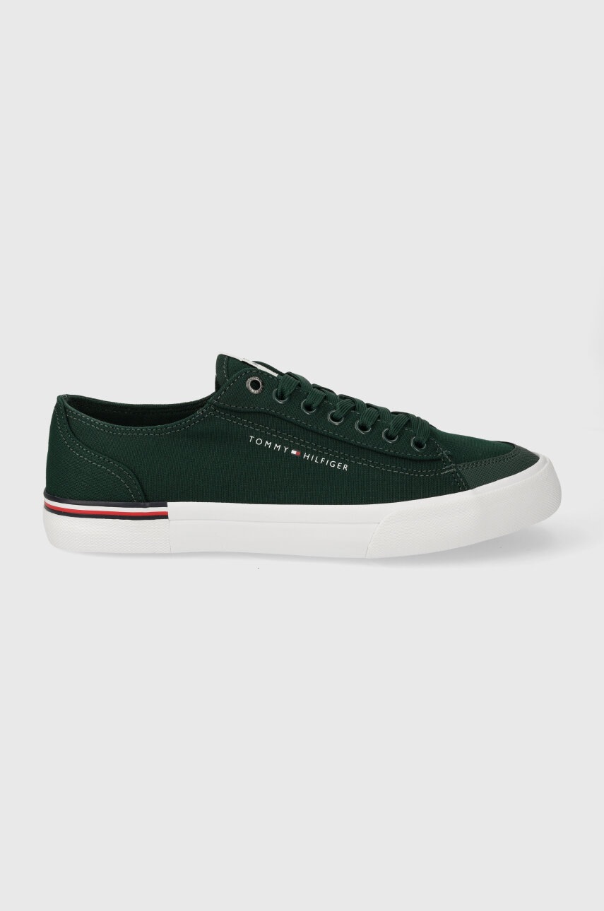 Levně Tenisky Tommy Hilfiger CORPORATE VULC CANVAS pánské, zelená barva, FM0FM04954