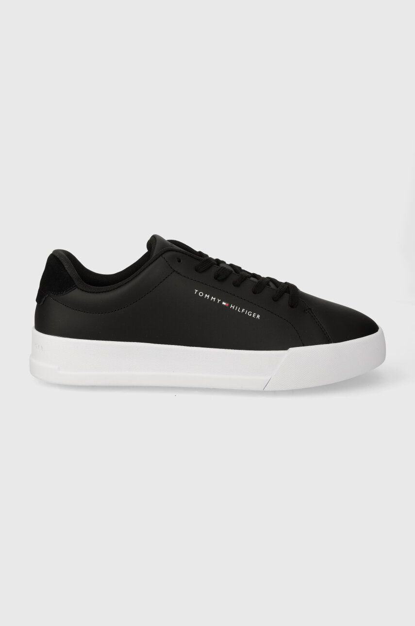 Δερμάτινα αθλητικά παπούτσια Tommy Hilfiger TH COURT LEATHER χρώμα: μαύρο, FM0FM04971 μαύρο