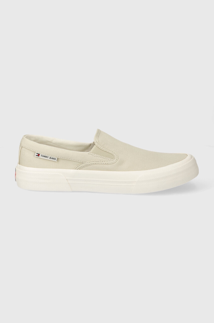 Tommy Jeans tenisi TJM SLIP ON CANVAS COLOR barbati, culoarea bej, EM0EM01366