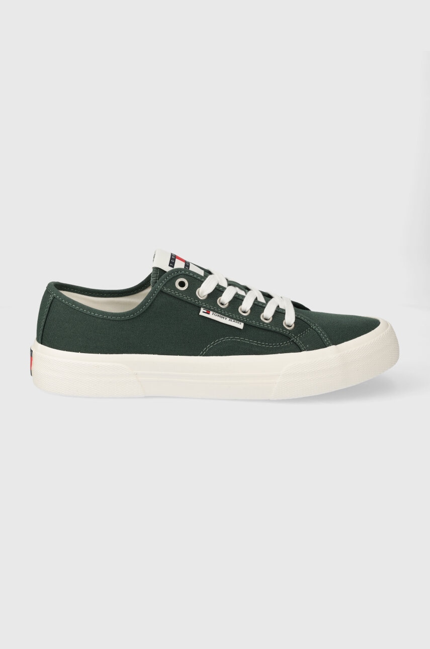 Tommy Jeans tenisi TJM LACE UP CANVAS COLOR barbati, culoarea verde, EM0EM01365