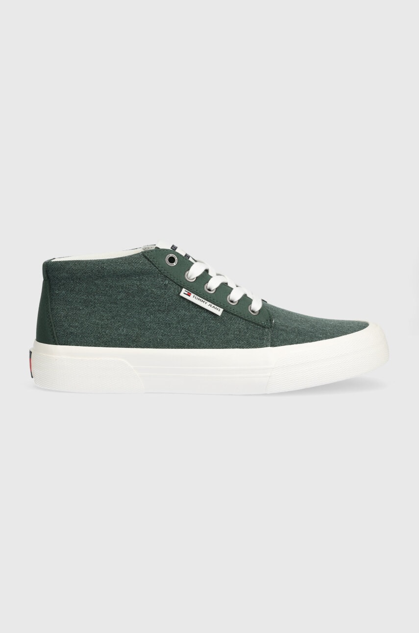 Tommy Jeans sneakers TJM MID CUT CANVAS COLOR culoarea verde, EM0EM01412