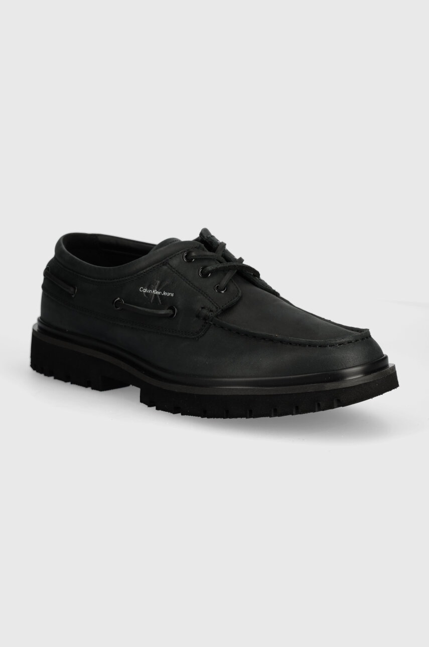 

Кожени мокасини Calvin Klein Jeans HYBRID BOAT SHOE SLIPON LH BTW в черно YM0YM00937, Черен
