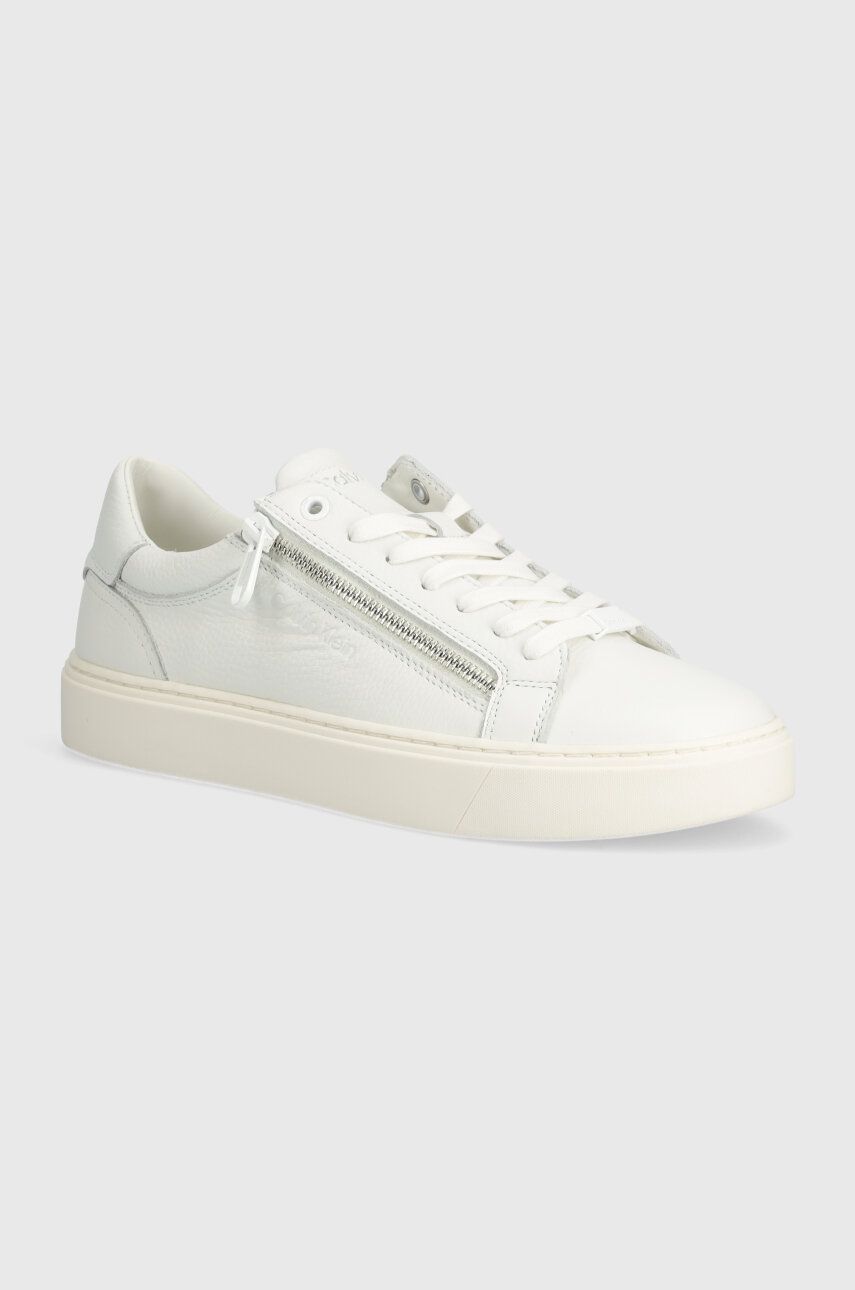 Levně Kožené sneakers boty Calvin Klein LOW TOP LACE UP W/ZIP bílá barva, HM0HM01475