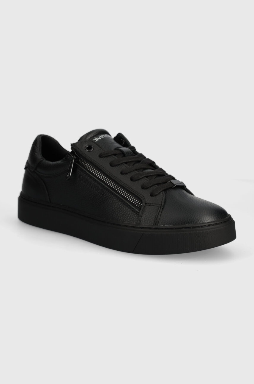 

Кожени маратонки Calvin Klein LOW TOP LACE UP W/ZIP в черно HM0HM01475, Черен