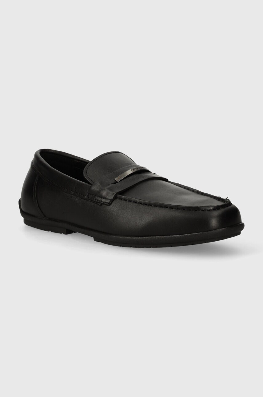 Levně Kožené mokasíny Calvin Klein DRIVING SHOE METAL BAR pánské, černá barva, HM0HM01473