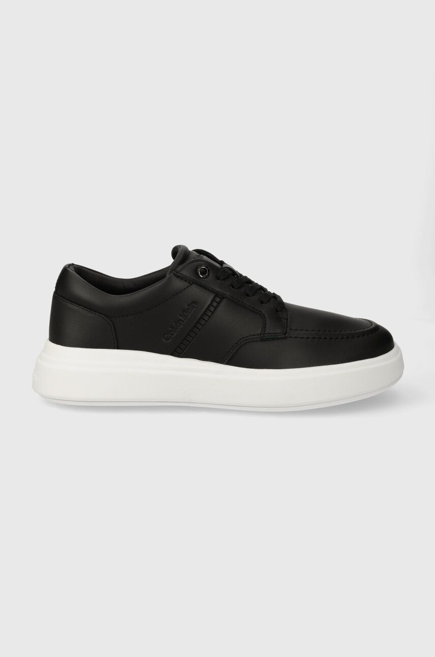 Levně Kožené tenisky Calvin Klein LOW TOP LACE UP TAILOR černá barva, HM0HM01379