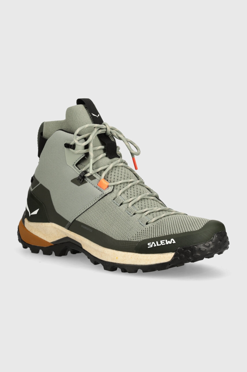 Salewa pantofi Puez Knit Mid Powertex barbati, culoarea verde, 00-0000061434