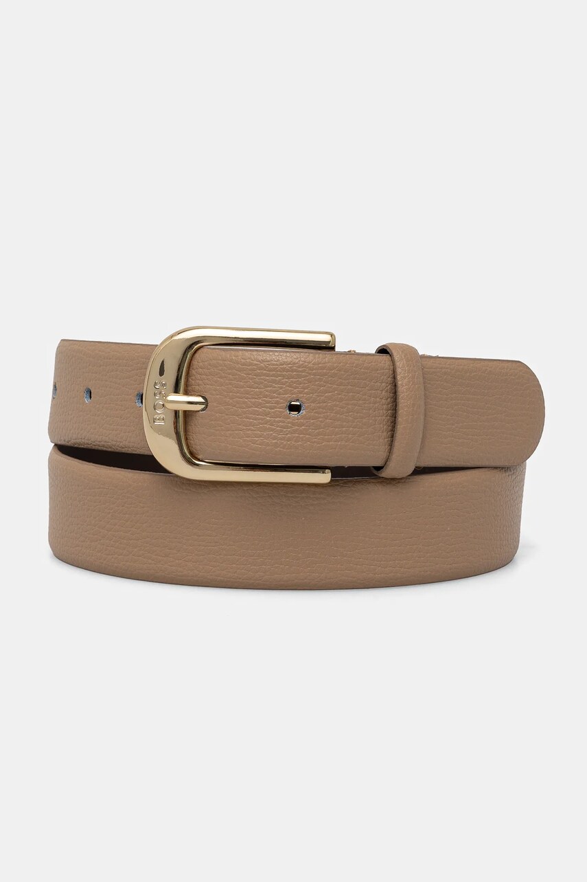 BOSS curea de piele femei, culoarea bej, 50480651