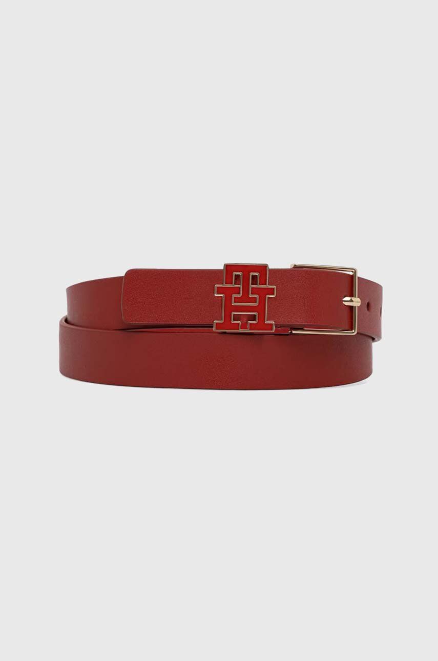 Levně Kožený pásek Tommy Hilfiger dámský, červená barva, AW0AW15763