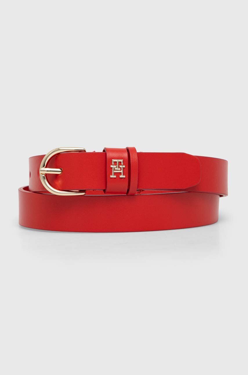 Levně Kožený pásek Tommy Hilfiger dámský, červená barva