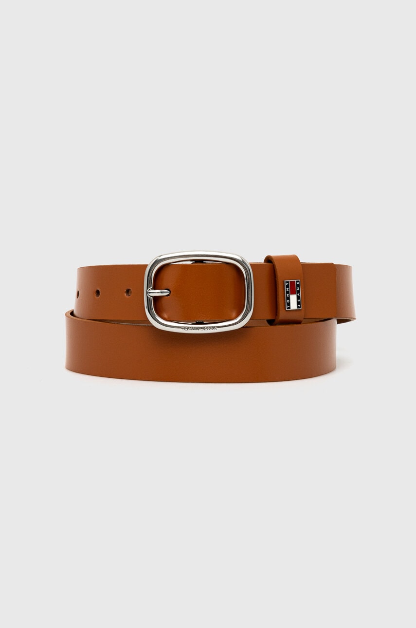 Tommy Jeans curea de piele femei, culoarea maro, AW0AW15836
