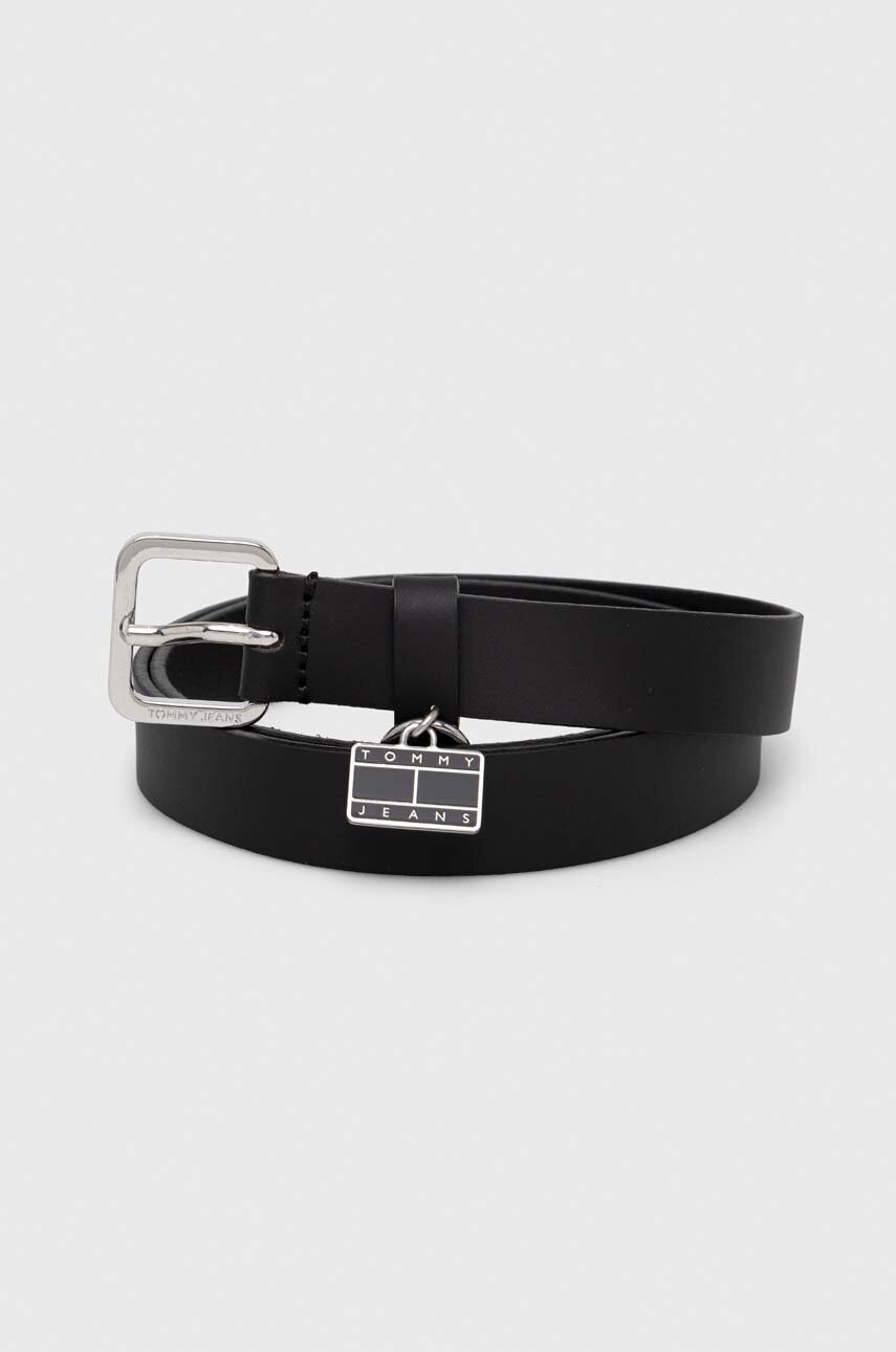 Tommy Jeans curea de piele femei, culoarea negru AW0AW15837