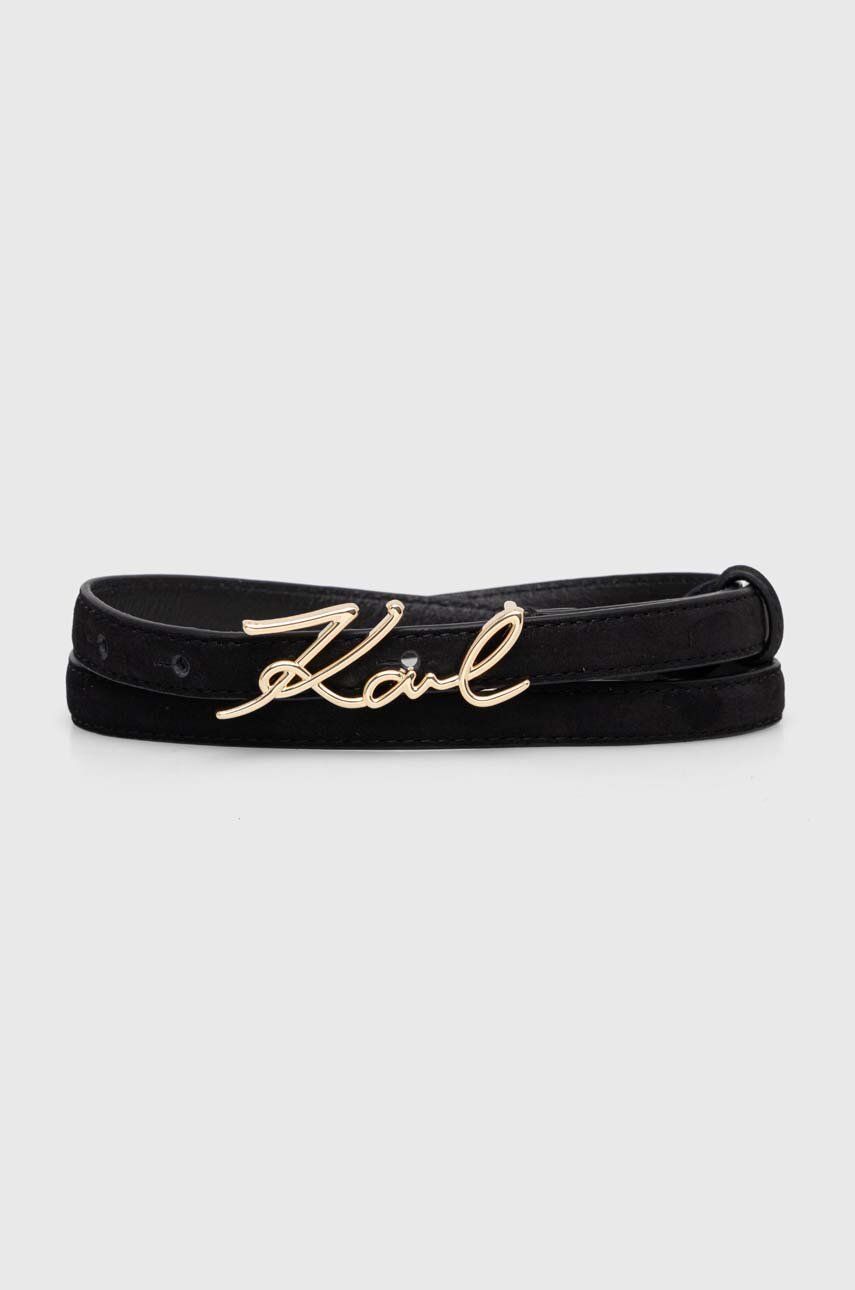 Levně Semišový pásek Karl Lagerfeld černá barva