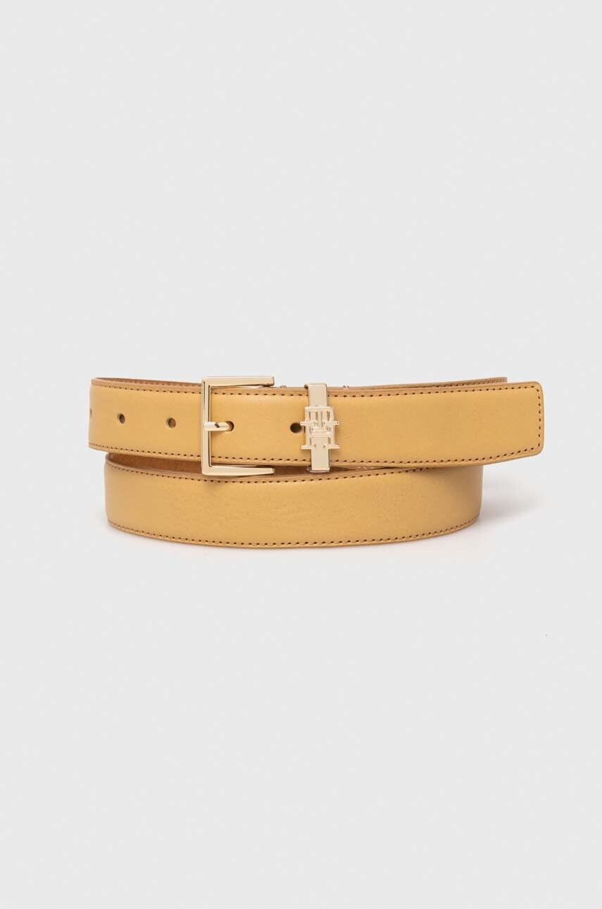 Levně Kožený pásek Tommy Hilfiger dámský, béžová barva, AW0AW16188