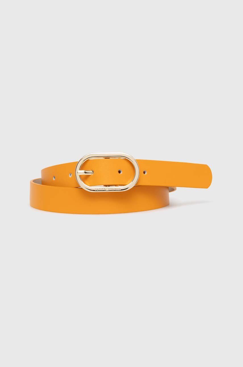 Levně Kožený pásek Tommy Hilfiger dámský, oranžová barva