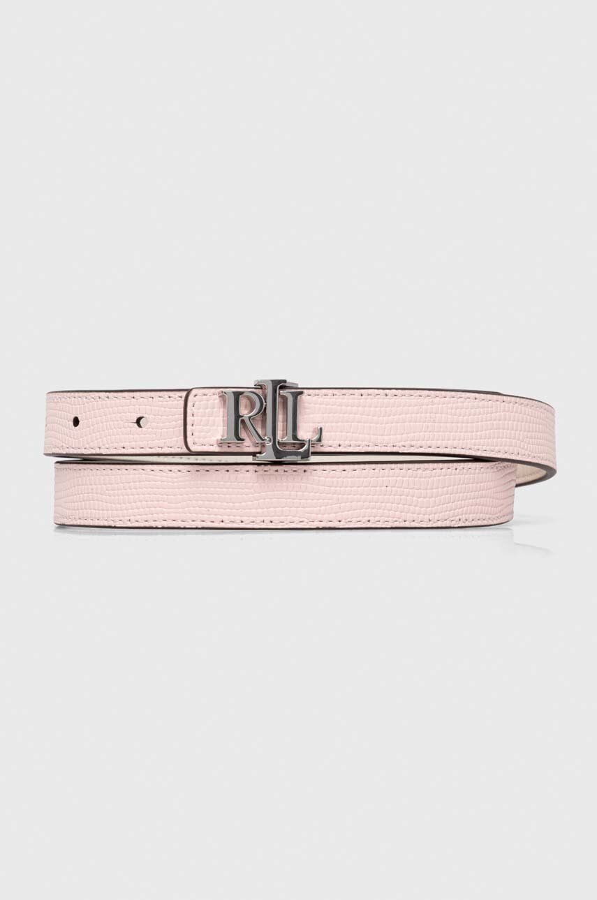 Levně Oboustranný kožený pásek Lauren Ralph Lauren dámský, růžová barva, 412935629