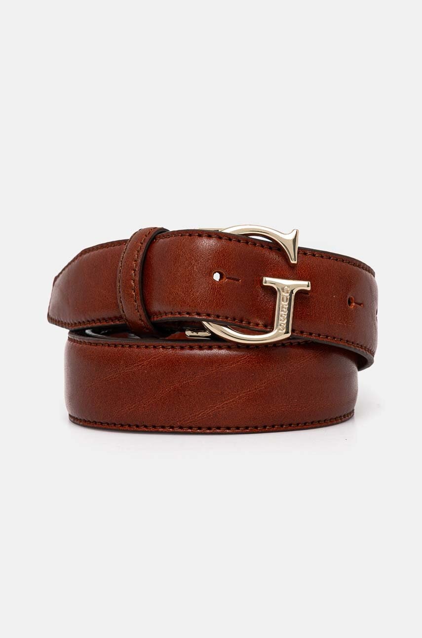 Levně Kožený pásek Guess dámský, hnědá barva