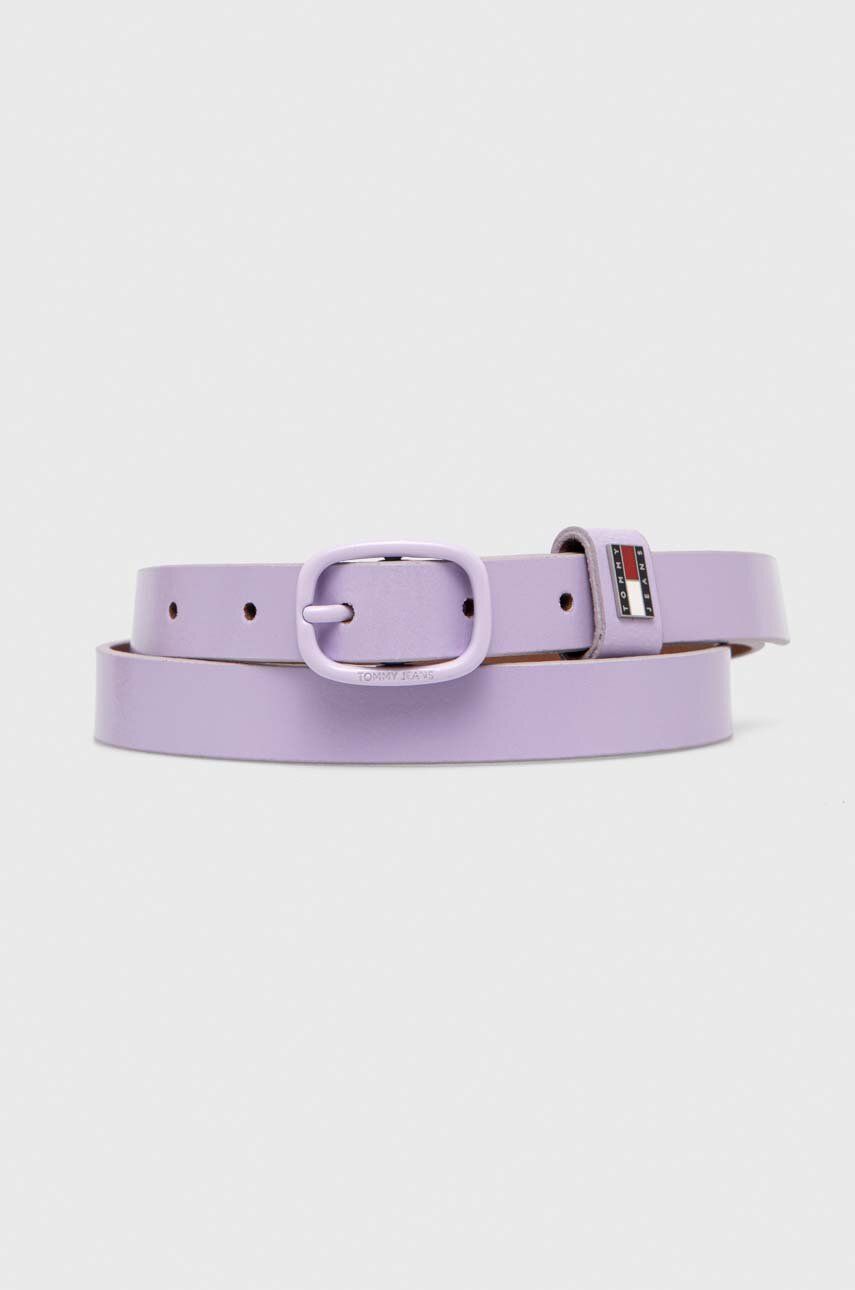 E-shop Kožený pásek Tommy Jeans dámský, fialová barva