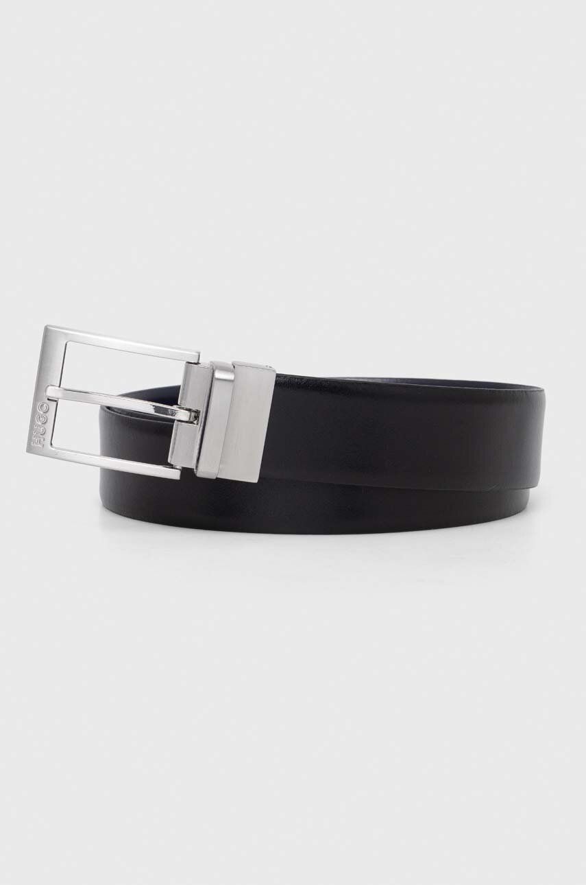 E-shop Oboustranný kožený pásek HUGO pánský, černá barva
