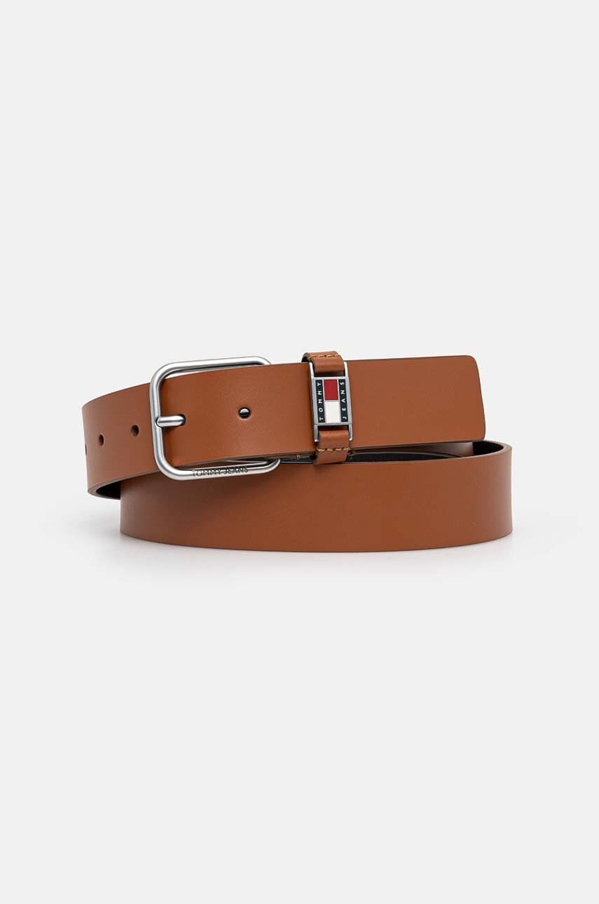 Tommy Jeans curea de piele barbati, culoarea maro, AM0AM12045
