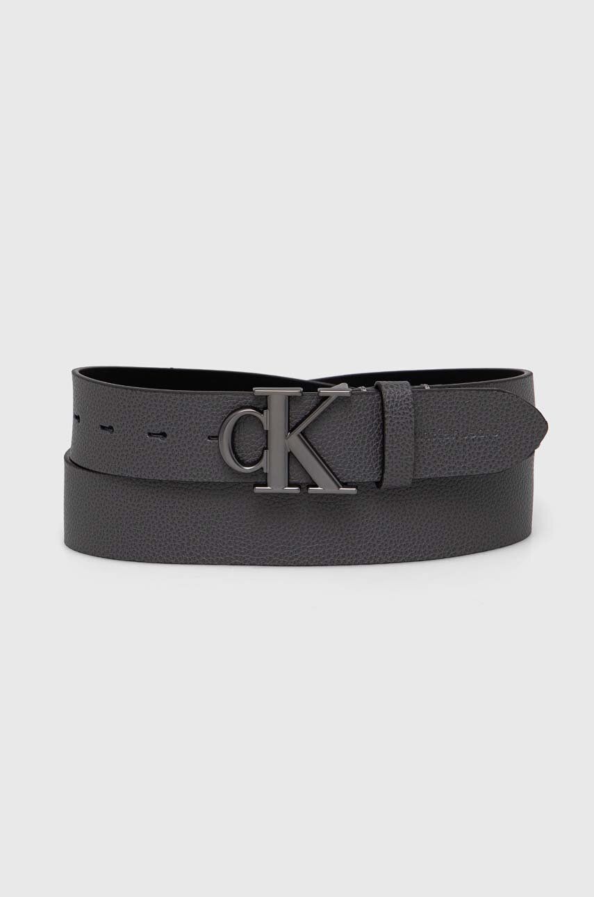 Levně Kožený pásek Calvin Klein Jeans pánský, šedá barva, K50K511416