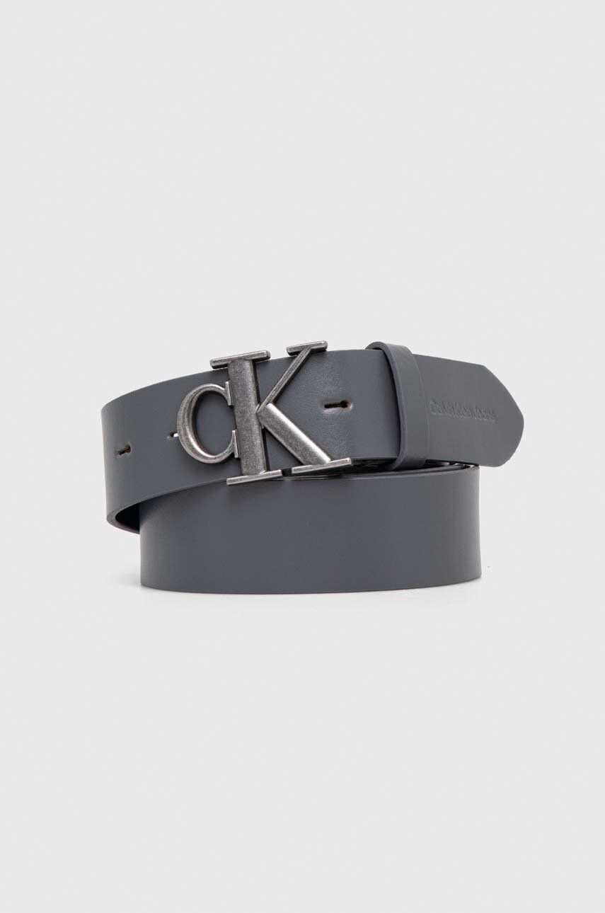 Levně Kožený pásek Calvin Klein Jeans pánský, šedá barva, K50K511831