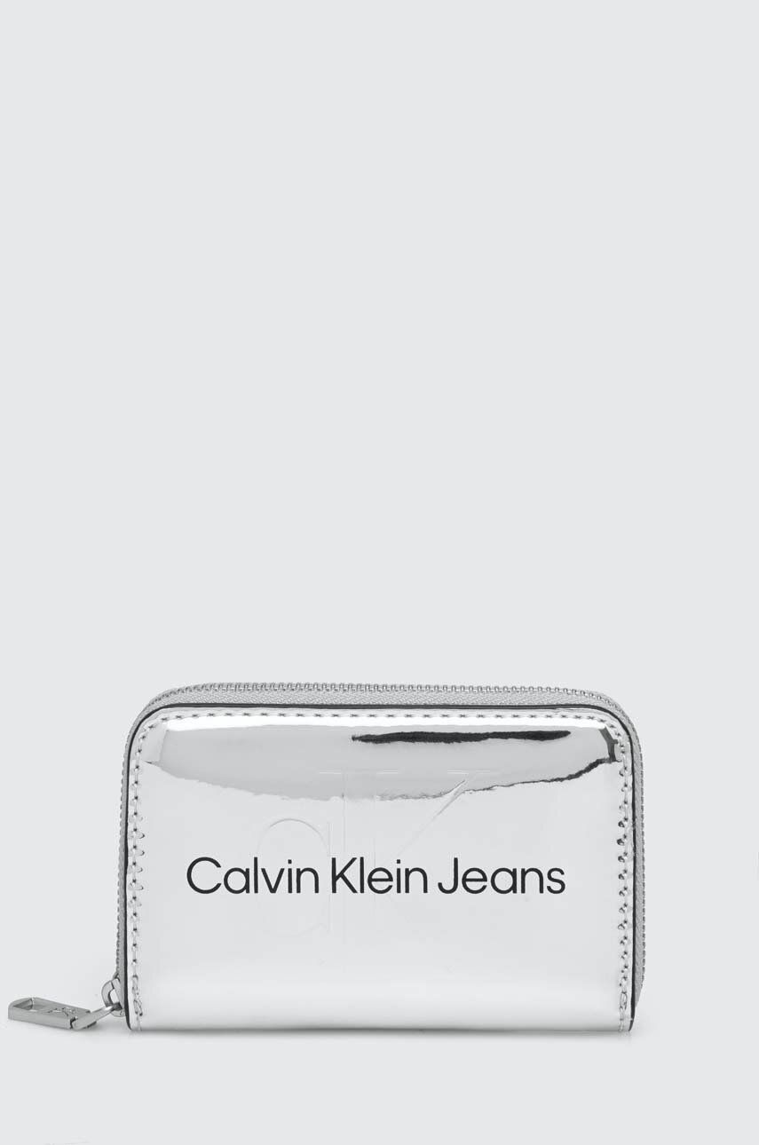 Peněženka Calvin Klein Jeans stříbrná barva