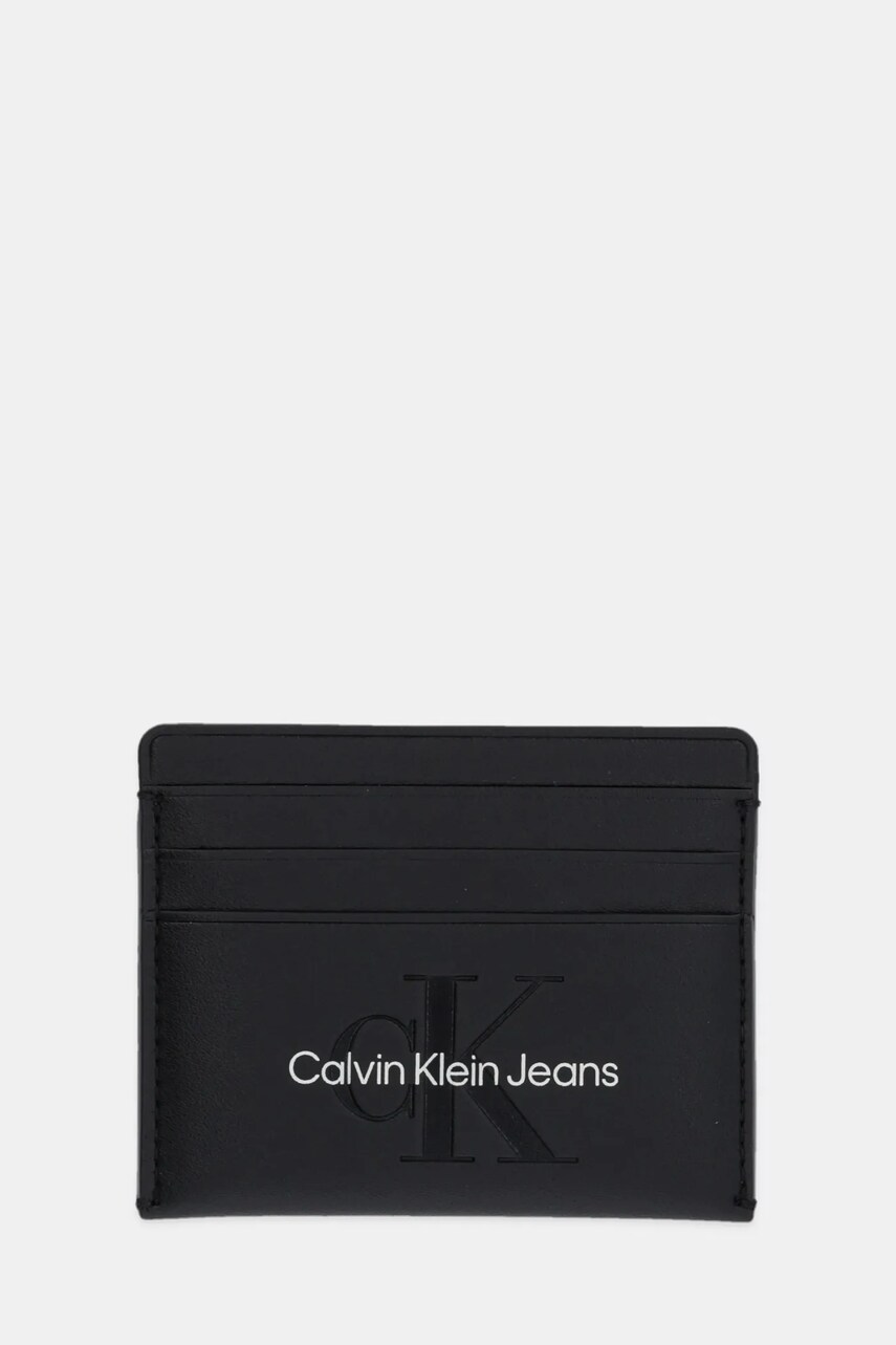 Levně Pouzdro na karty Calvin Klein Jeans černá barva