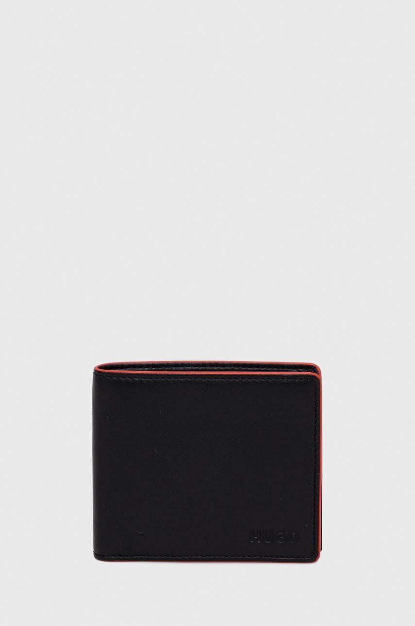 Levně Kožená peněženka HUGO černá barva, 50511293