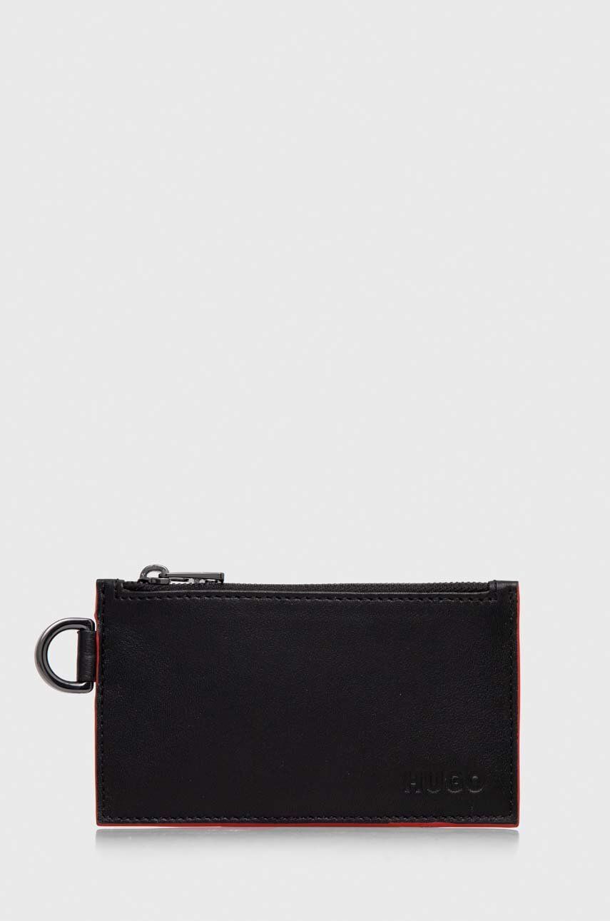 Levně Kožená peněženka HUGO černá barva, 50511295