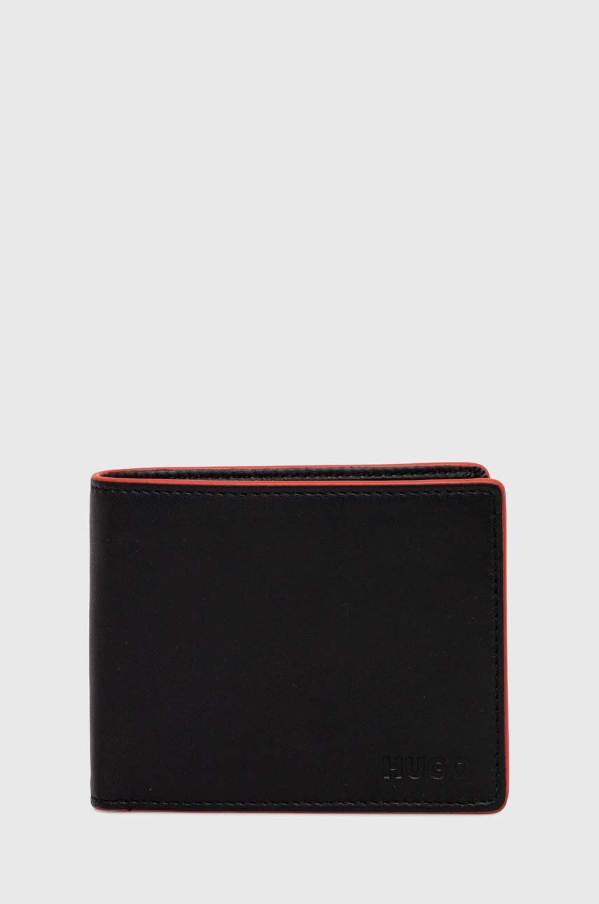 Levně Kožená peněženka HUGO černá barva, 50511302