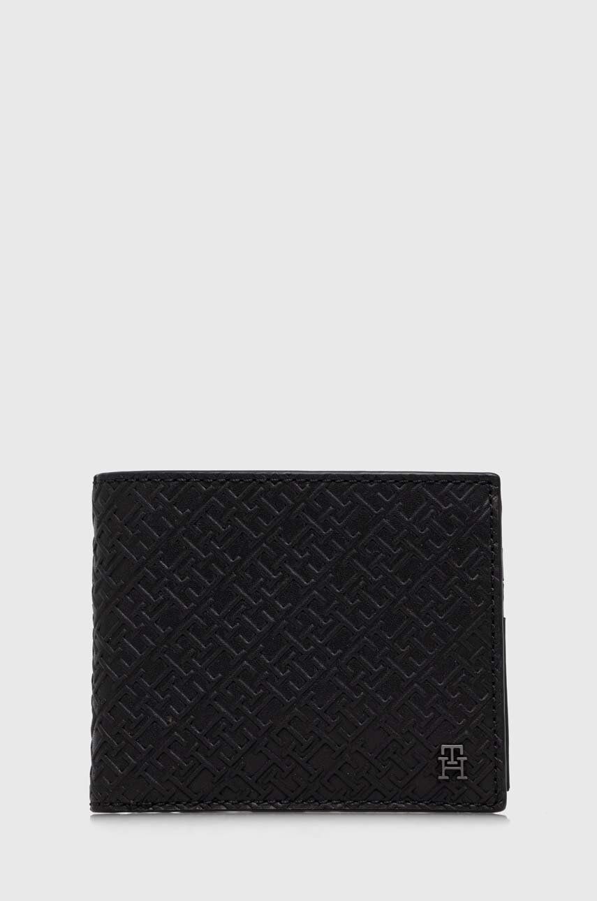 Levně Kožená peněženka Tommy Hilfiger černá barva, AM0AM11846