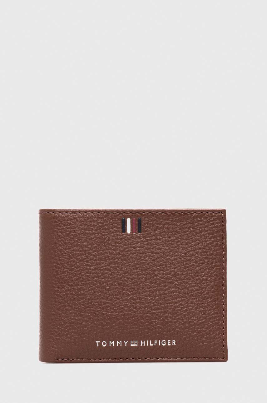Kožená peněženka Tommy Hilfiger hnědá barva, AM0AM11854