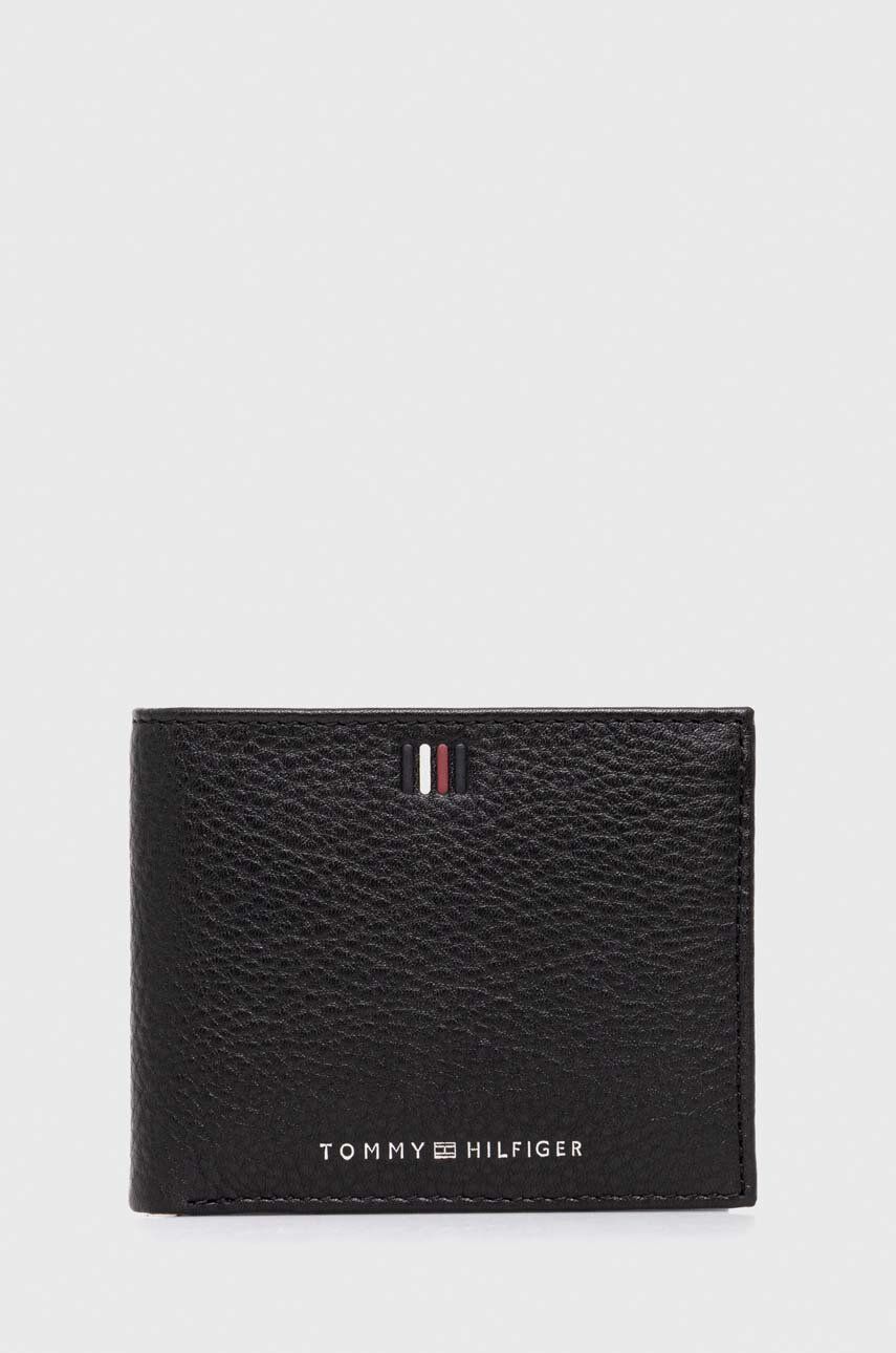 Kožená peněženka Tommy Hilfiger černá barva, AM0AM11854