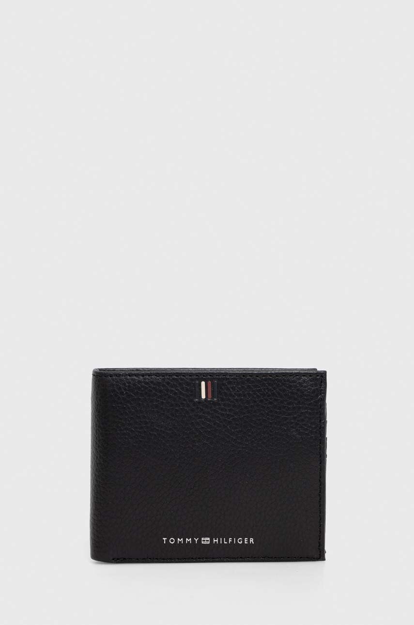 Levně Kožená peněženka Tommy Hilfiger černá barva, AM0AM11856