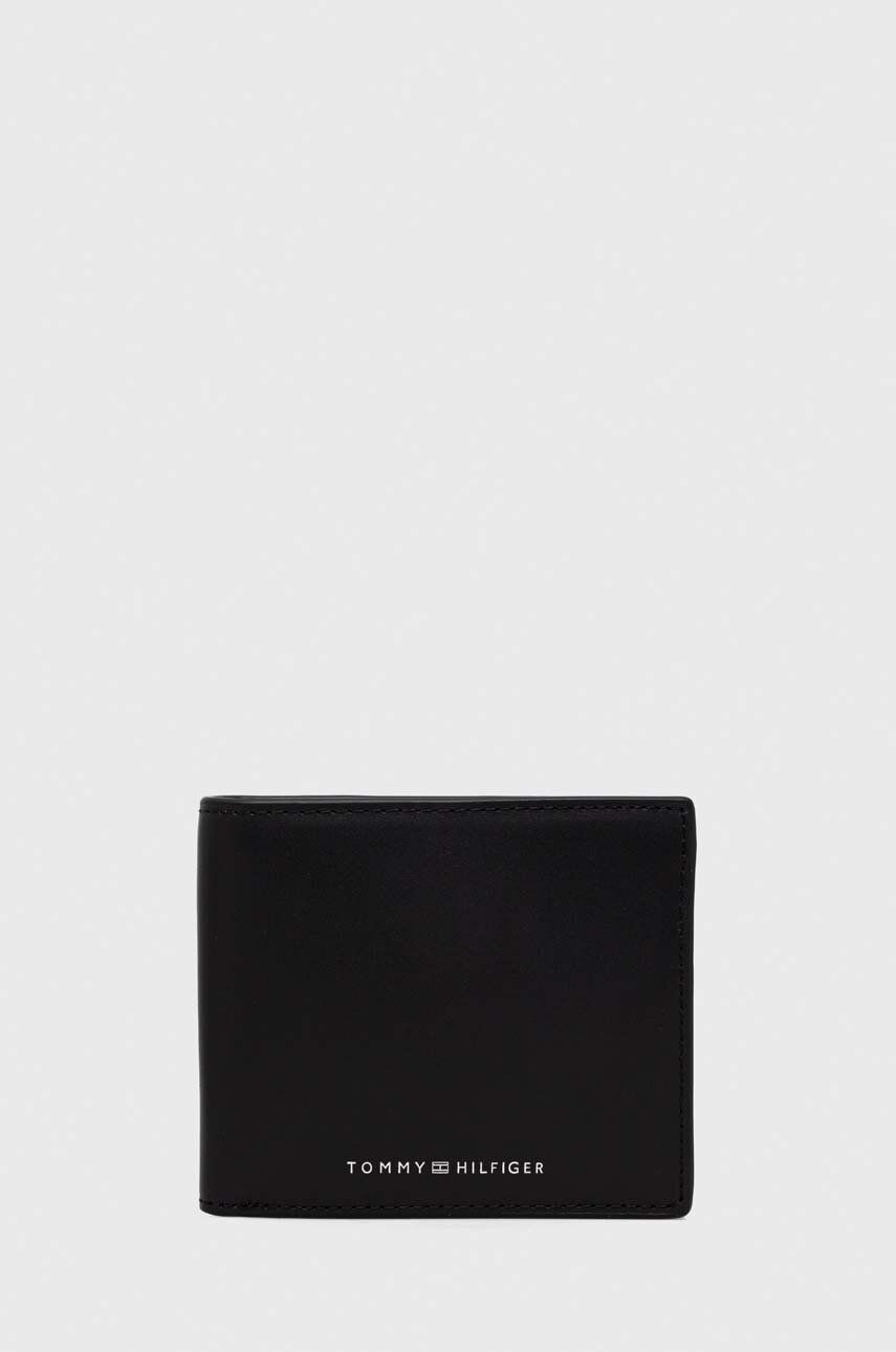 Levně Kožená peněženka Tommy Hilfiger černá barva, AM0AM11871