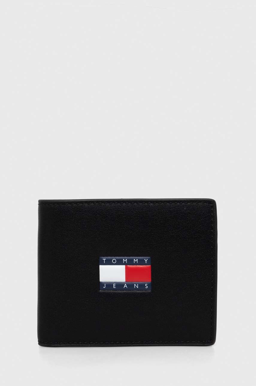 Kožená peněženka Tommy Jeans černá barva, AM0AM12086