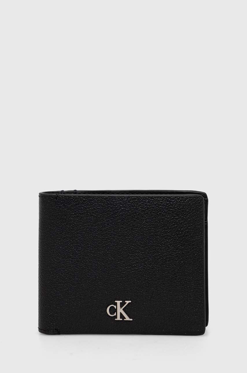 Levně Kožená peněženka Calvin Klein Jeans černá barva, K50K511444