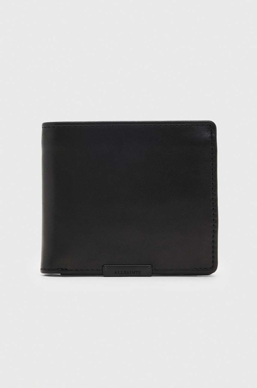 Kožená peněženka AllSaints Blyth černá barva