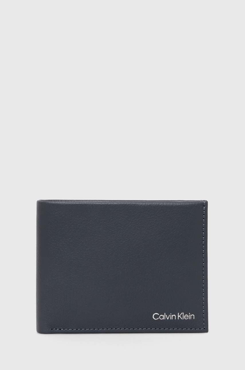 Levně Kožená peněženka Calvin Klein šedá barva, K50K507896