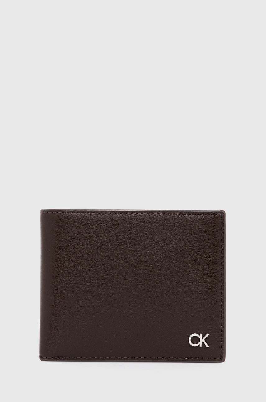 Levně Kožená peněženka Calvin Klein hnědá barva, K50K511692