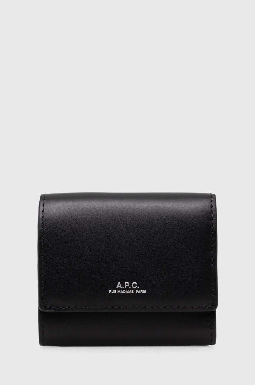 A.P.C. portofel de piele Compact Lois Small culoarea negru, PXBMW.H63453.LZZ