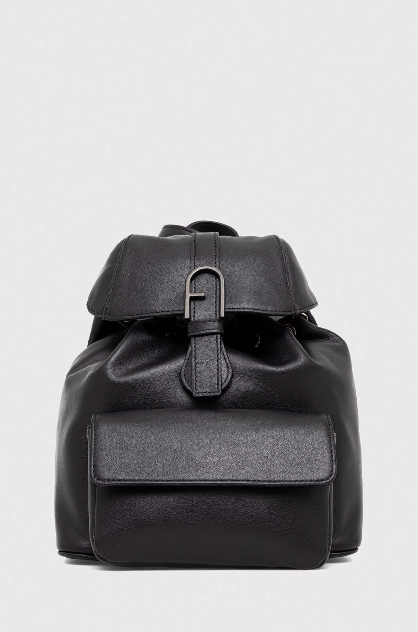 

Кожаный рюкзак Furla женский цвет чёрный маленький однотонный
