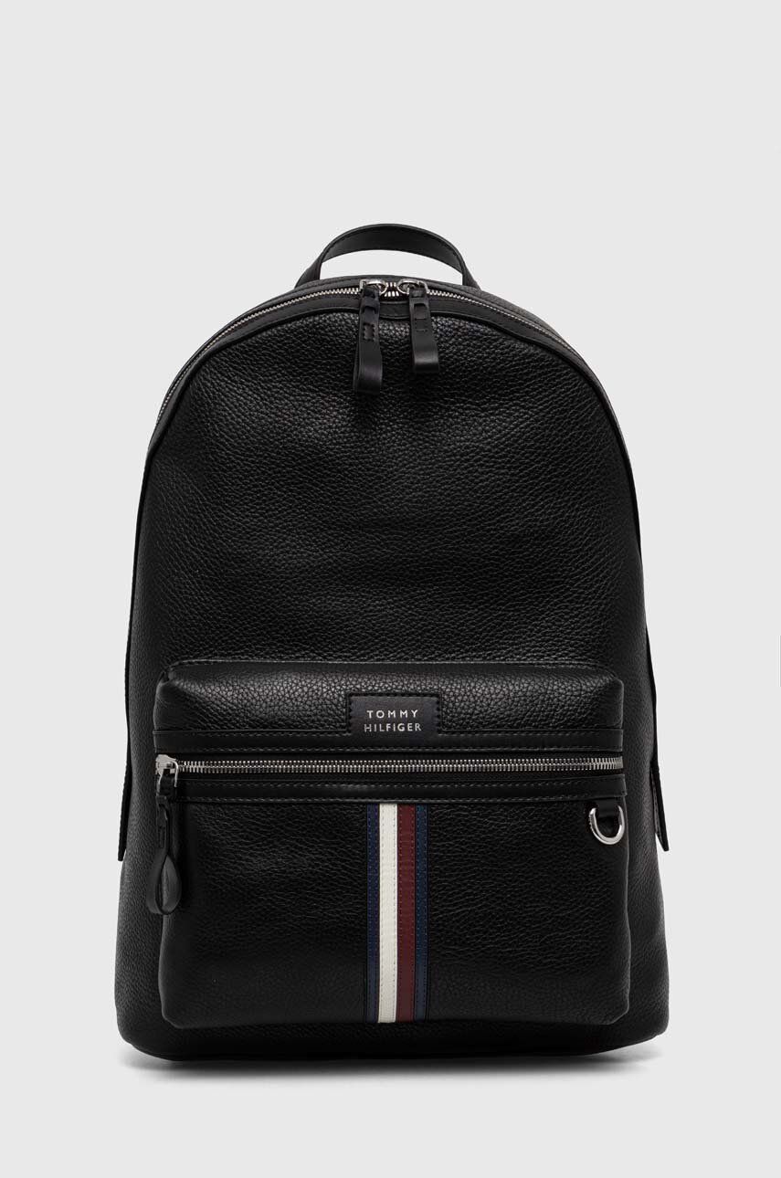 Levně Kožený batoh Tommy Hilfiger pánský, černá barva, velký, hladký, AM0AM12293